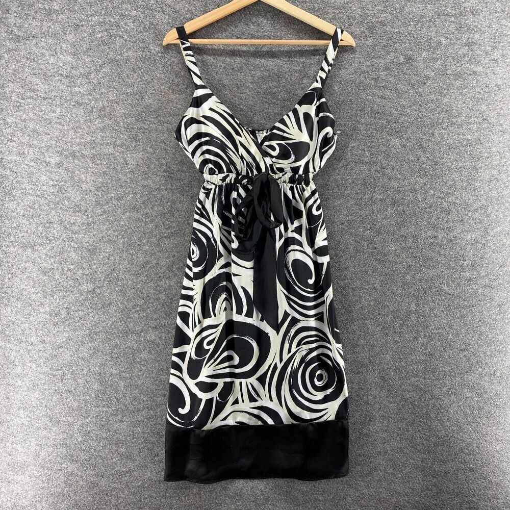 New Dressbarn Dress Women 6 Black Geometric Sheath Midi V-Neck Elastic Waist